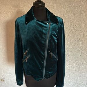 Belle Badgley Mischka Teal Velvet Moto Jacket